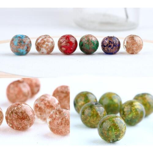 10pcs wind restoring ancient ways with gold foil glass beads round accessories of necklace bracelet Stud Earrings finding