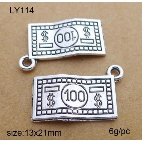 25Pcs/lot Vintage Silver Money Charms US Dollar Charms DIY Findings 13x21mm