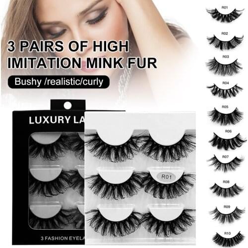 3Pairs 3D Mink Lashes Natural False Eyelashes Dramatic Volume Fake Lashes Makeup Eyelash Extension Silk Eyelashes