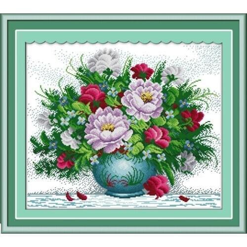 Amaranthine Roses Flower Cross Stitch Kits White Canvas 11CT Accurate Printed Embroidery DIY Handmade Needle Work Home Decor