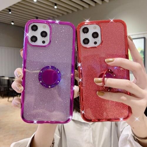 Shining Glitter Ring Holder Phone Case For iPhone 12 13 11 Pro Max XR XS Max X 7 8 Plus 12 13 Mini 11 Bling Diamond Soft Cove