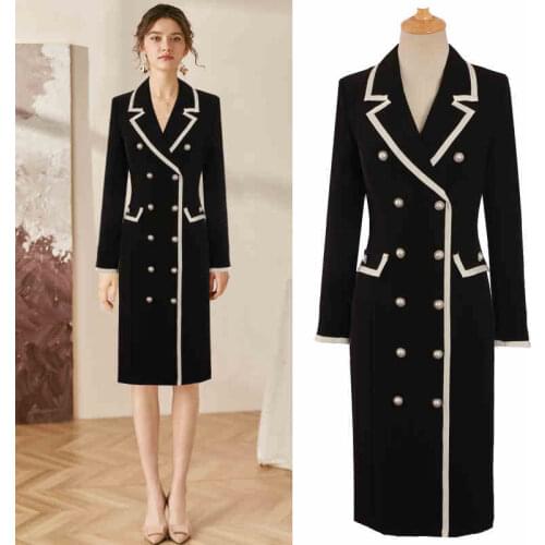 Europe style Double-breasted black dress High quality OL elegant dress C511