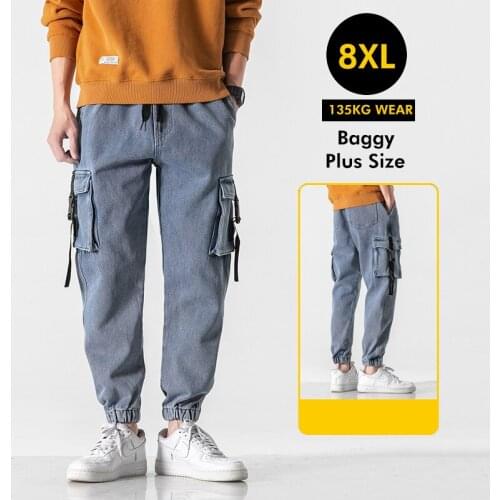 Cargo Hip Hop Jeans Pants Men Fashion Casual Harem Joggers Trousers Men Streetwear Plus Size Wide Leg Pants Jeans Men 2021 New