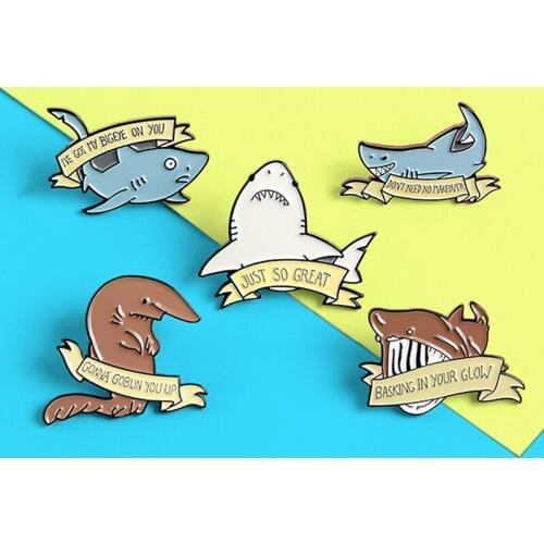 Cartoon Animal Whale Shark Ocean Enamel Brooch'GONNA GOBLIN YOU UPSea Animal Alloy Badge Pins Clothes For Kids Gifts Jewelry