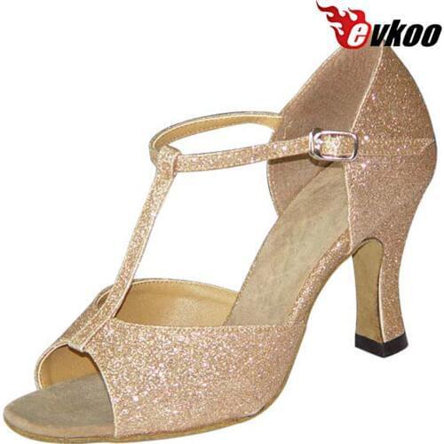 Evkoodance Golden Silver Sparking 7cm Heel Height Salsa Tango Professional Latin Woman Dancing Shoes Evkoo-107