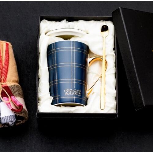 Nordic Ceramic Mug Personality Trend Water Cup With Spoon Lid Coffee Milk Tea Drinking Party Exquisite gift cup