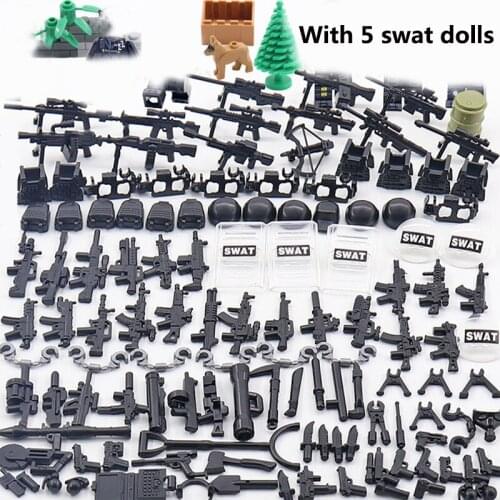 Military Weapons Building Blocks SWAT Action Figures Bricks for Boys Sandbags Machine Guns Block Childrens Assembled Block Gift