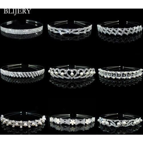 BLIJERY Simulated Pearl Crystal Hairbands Bridesmaid Bridal Hair Accessories Wedding Tiara Birthday Party Wedding Hair Jewelry