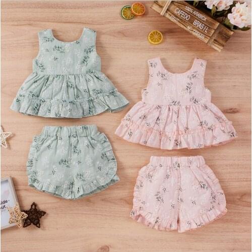 Citgeett Summer 0-24M Infant Baby Girls Ruffles Vest and Shorts Suit Fresh Floral Printed Sleeveless Tops Short Pants Clothes