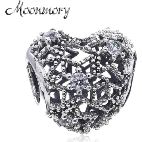 Moonmory Blooming Heart 925 Sterling Silver Charm With Clear Zircon Fit Brand Bracelet DIY Jewelry Making 2017 Autumn Bead