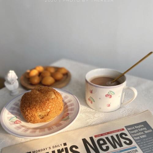 Korean Style Ceramic Coffee Cup and Plate Set Retro French Style Tea Breakfast Plate Lovely Tea Cups and Saucer Sets