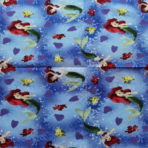 Disney Princess Mermaid Ariel Print 100% Cotton Fabric for Girl Clothes Hometextile Cushion Cover Backpack Needlework DIY