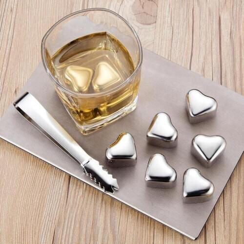 Stainless Whisky Rocks Ice Cubes Ball Heart Diamond metal Reusable Ice Cubes Chilling Stones Rocks for Wine Beer Beverage