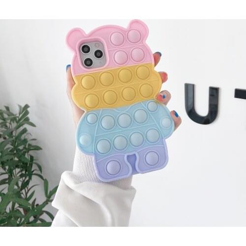 Cartoon Bear Silicon Phone Case For Samsung Galaxy A11 A12 A30 A50 A51 A71 S9 S10 Note 9 Animals Reliver Stress Bubble Cover