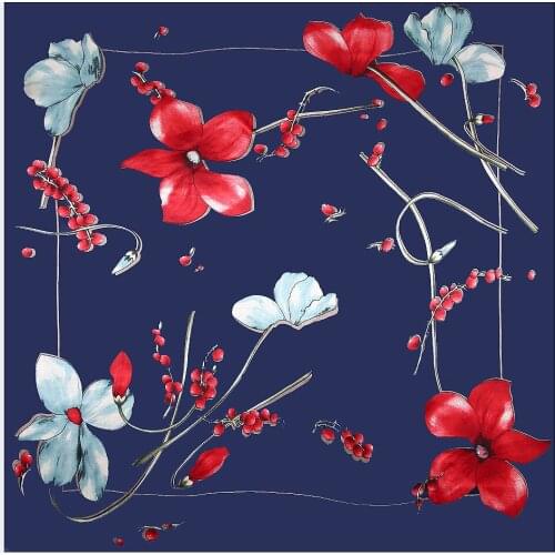 2021 New Fashion Brand For Ladies Pansy Print SilkScarfWomen Square Bandana Large Hijab Female Shawl Scarves scarves on the neck