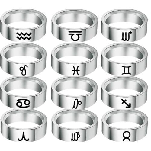 Twelve Constellation Rings Couple Stainless Steel Male And Female Ring Ring Wide Index Finger Tail Ring