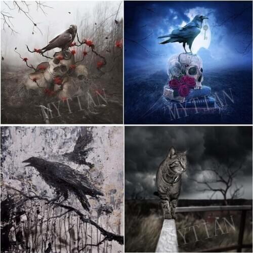 Full square/round diamond 5D diy paintings crow & cat In Night embroidery pattern Gothic art cross stitch mosaic home decor gift