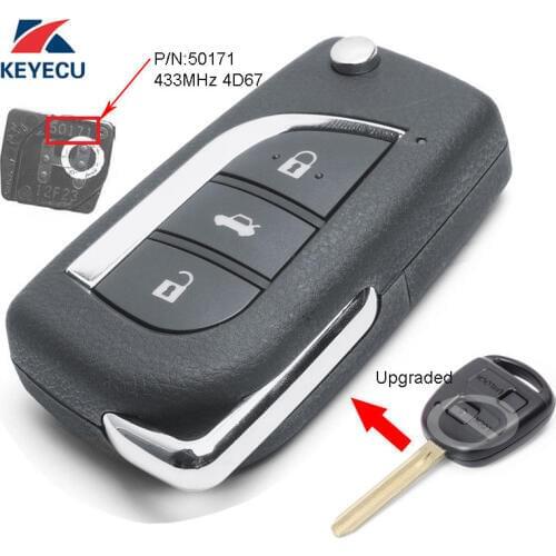 KEYECU Upgraded Flip Remote Key Fob 433MHz 4D67 for Toyota Prado 120 RAV4 Kluger 50171