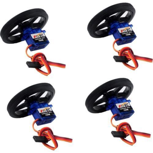 4Pcs Feetech FS90R RC Servo, 360 Degree Continuous Rotation Micro Servo Motor +4Pcs Wheel Tire For Robot RC Car Drones Smart Car