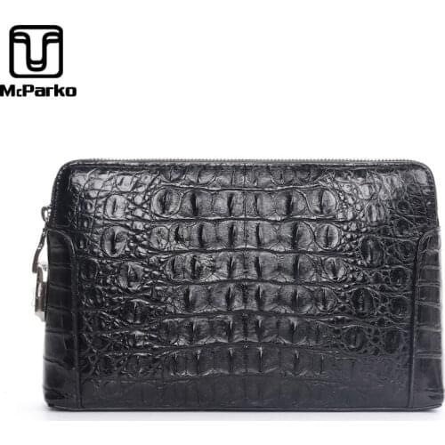 McParko Real Crocidle Leather Clutch Bag For Men Luxury Men Wallet Genuine Leather Top Quality Long Clutch Wallet Large Black