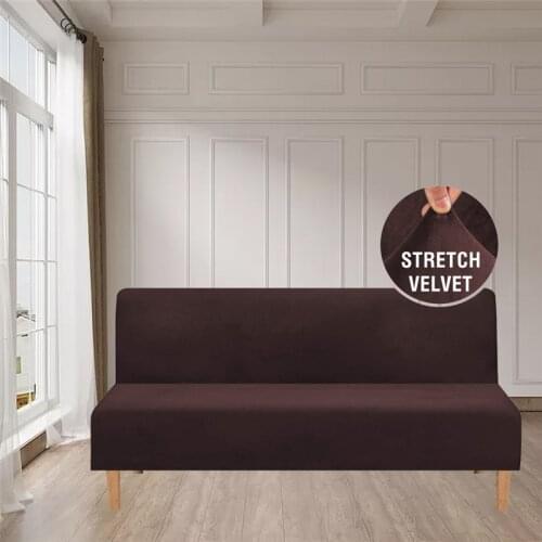 Thick Plush Solid Colour Armless Sofa Bed Cover Stretch Without Armrest Protector Slipcovers Couch Cover