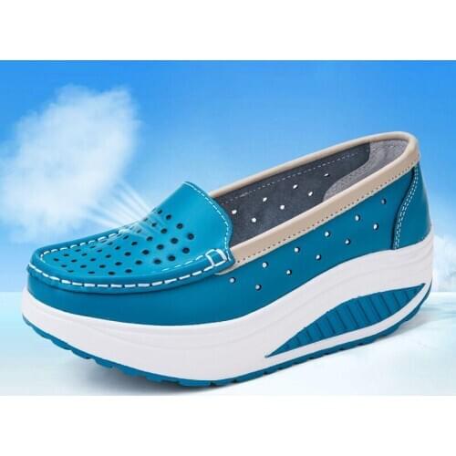 Pumps Woman Shoe Summer genuine leather cutout breathable swing shoes white nurse shoes wedges heighten mother shoes 8103