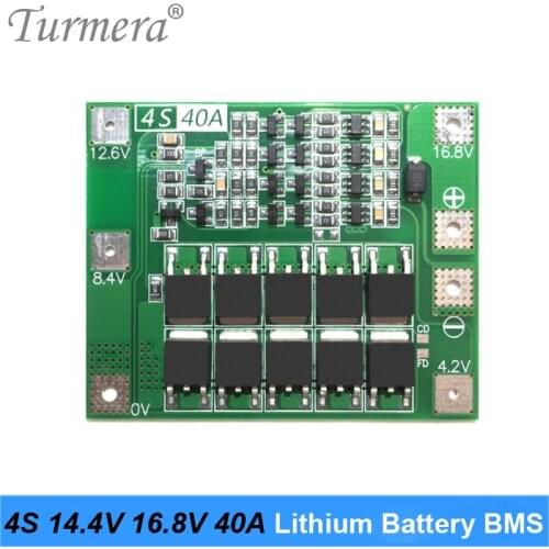 Turmera 4S 40A Standard BMS 18650 21700 26650 Lithium Battery Protected Board 14.4V 16.8V for Screwdriver Drill and Headlamp Use