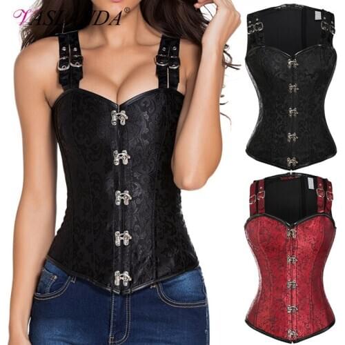 Womens Bustiers & Corsets Overbust Gothic Corset Vest Lace Up Buckle Boned Bustier Tops Club Party Crop Top Steampunk Corselet