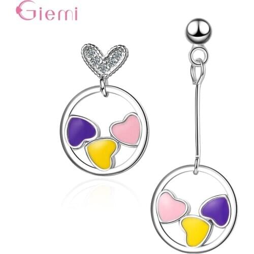 Exquisite Simple Love Heart 925 Sterling Silver Jewelry Asymmetry Temperament Heart Dangle Earrings For Women Girl