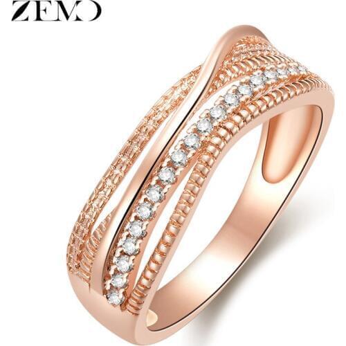 ZEMO AAA Cubic Zirconia Rose Gold Color Rings for Women 2019 Hot Sale Crystal Ring Female Wedding Jewelry anillos de mujeres