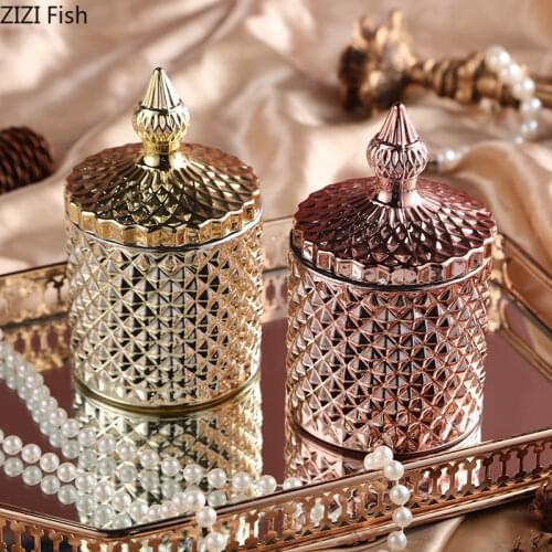 Golden/silver Glass Jars and Lids Gilded Storage Jar Crystal Candle Jars with Lid Dressing Table Jewelry Dish Cosmetic Container