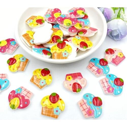 10Pcs Resin Lovely Mixed Strawberry Cake Flatback Cabochon Scrapbook Kawaii DIY Embellishments Accessories C90