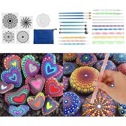 25x Mandala Dotting Tools Rock Painting Kits Dot Art Pen Paint Stencil Craft