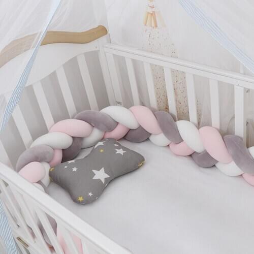 3M Baby Bumper Bed Weaving Plush Baby Crib Protector Infant Braid Knot Pillow Crib Infant Room Decor