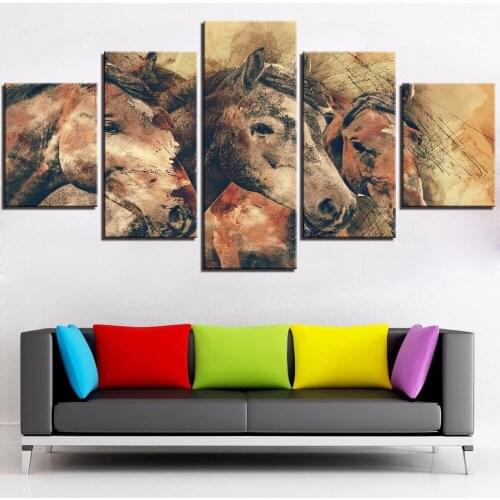 5 Pieces Horses Canvas Wall Art Oil Painting Animals Posters Abstract Head Pictures For Home Decor Modern Wallpapers