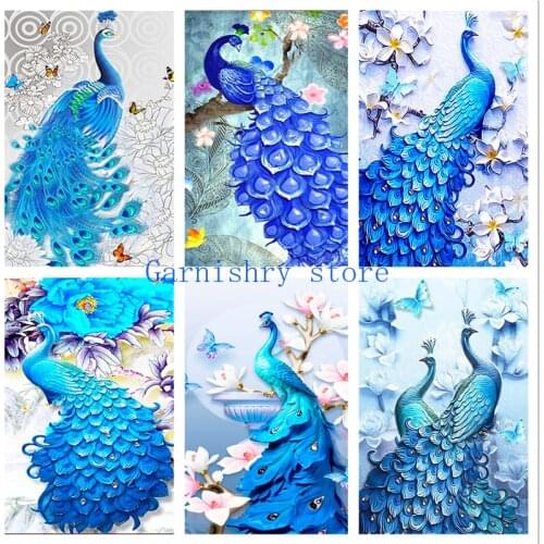 5D Diy Diamond Painting Blue Peacock Cross Stitch Kits Mosaic Diamond Embroidery Full for Living Room Decor
