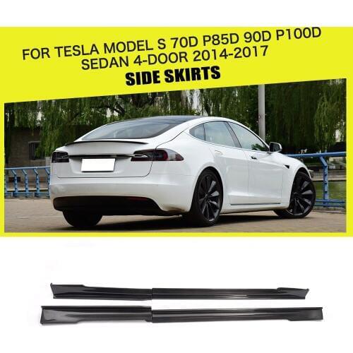Carbon Fiber / FRP Car Side Skirts Extension Lip Aprons for Tesla Model S 70D P85D 90D P100D Sedan 4 Door 2014 - 2017