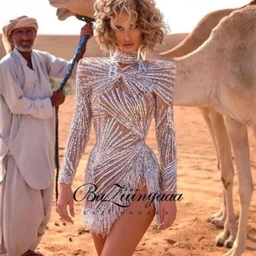 BAZIIINGAAA Luxury Woman Cocktail Dress Beaded Sequins Long Elegant Night Cocktail Party Formal Dresses for Wedding Plus Size