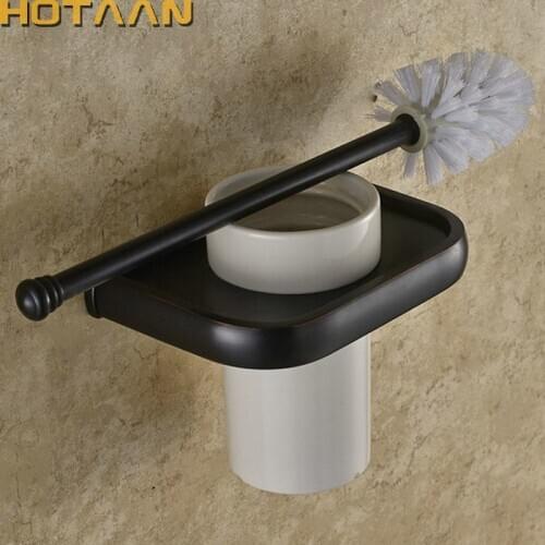 Free Shipping oil rubbed bronze Toilet Brush Holder,ceramic cup Solid Brass Construction Base ,Bathroom accessories YT-10412