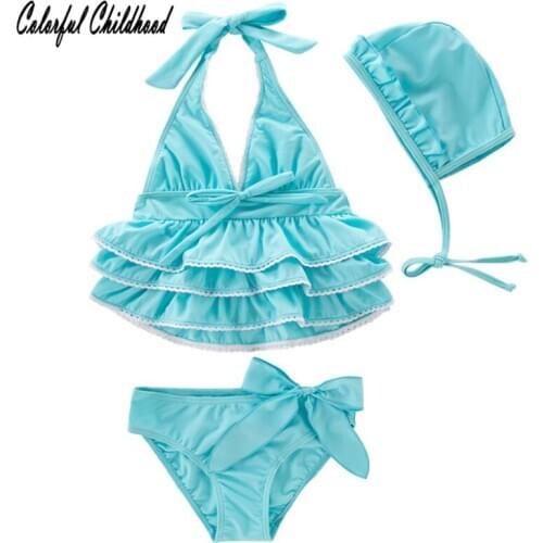 Baby Girls Bikini Toddler Kids Swimsuit 3pcs Sets For Girls Layering Bow Outfits Children Clothing Set Summer Clothes With Hat