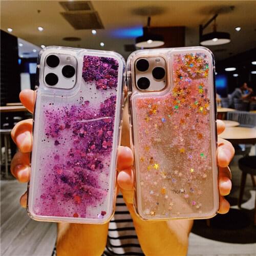 Love Heart Glitter Phone Case For iPhone 11 Pro XS Max X XR 7 8 Plus SE 2 2020 Bling Sequins Liquid Quicksand Cover Clear Cases