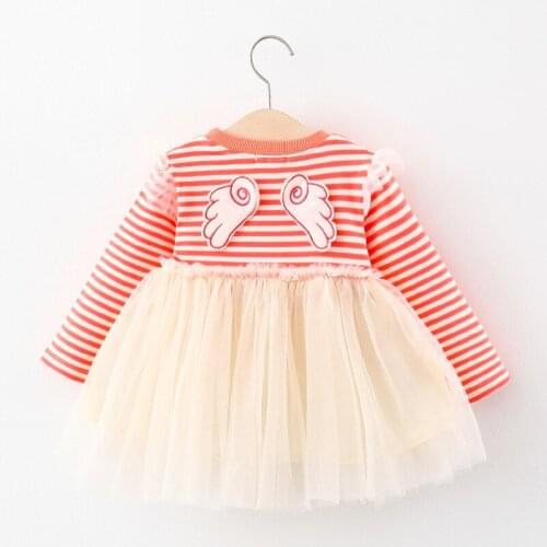 Kids Girls Autumn Dress 2021 New Long Sleeve Clothes Children Striped Dress 2-6 Years Kids Mesh Princess Vestidos
