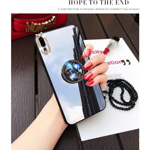 For Xiaomi Redmi Note 9 Note 9 Pro Max Note 9S Redmi 9A 9C 9i POCO X2 F2 Pro Mirror Makeup Diamond Finger Ring With Strap Case