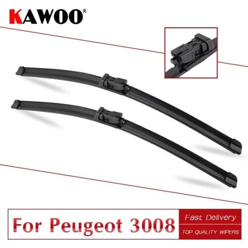 KAWOO For Peugeot 3008 Car Soft Rubber Wipers Blades 2008 2009 2010 2011 2012 2013 2014 2015 2016 2017 2018 Fit Push Button Arm