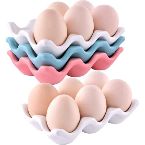 6 Grids Ceramic Egg Trays,Anti-Slip Egg Holder Trays Cups,Egg Dispenser Holder Rack Fridge Storage Box Container for Kitchen