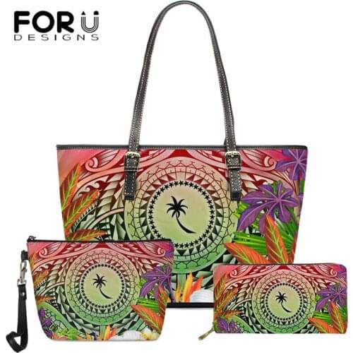 FORUDESIGNS Luxury Handbags Set Women Bag Chuuk Polynesian Tropical Hawaii Flower Vintage Large Tote Bags Women Bolsos Mujer