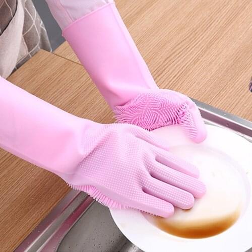 Kitchen Clean Tools Dropshipping Kitchen Dishwashing Cleaning Gloves Magic Silicone Rubber Sponge Glove Household Scrubber