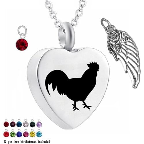 Chicken Pendant 12 Piece Birthstone Urn Necklace Heart Memorial Keepsake Cock Pendant Ash Cremation Jewelry for Ashes