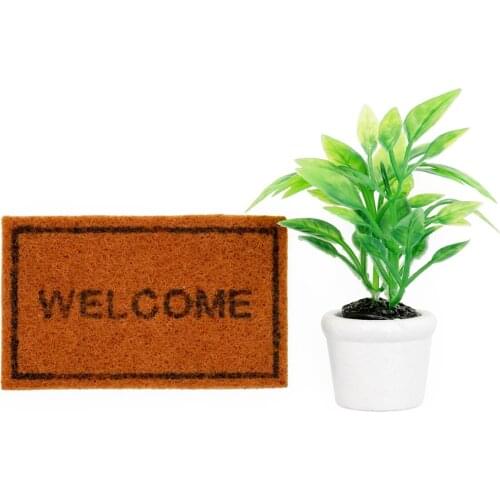 Odoria 1:12 Miniature Doormat and Artificial Plant Ornament Fairy Outdoor Garden Set Dollhouse Accessories Doll House Decoration