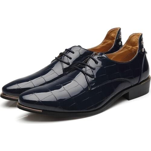 Fashion Men Patent Leather Brogue Flats Casual Dress Formal Wedding Shoes Zapatos De Hombre Large Size 37-48